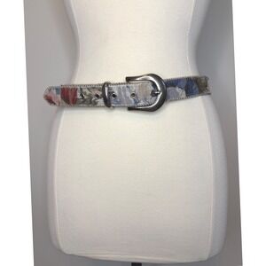 VTG Elite Fresno California Floral Tapestry Belt Silver Buckle Ball Chain Trim L
